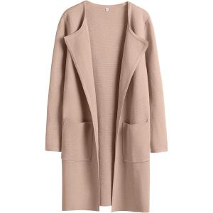imageANRABESS Womens Open Front Knit Lightweight Cardigan Casual Long Coatigan Sweater Lady Jacket Coat 2025 Fall OuterwearPeachy Khaki
