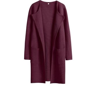 imageANRABESS Womens Open Front Knit Lightweight Cardigan Casual Long Coatigan Sweater Lady Jacket Coat 2025 Fall OuterwearWine Red