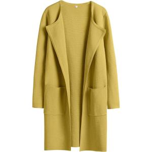 imageANRABESS Womens Open Front Knit Lightweight Cardigan Casual Long Coatigan Sweater Lady Jacket Coat 2025 Fall OuterwearYellow