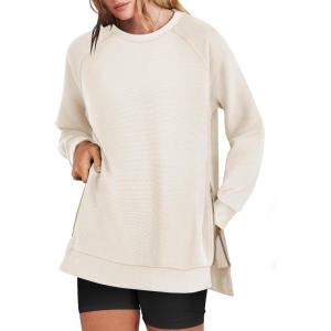 imageANRABESS Womens Oversized Sweatshirts Crewneck Long Sleeve Tunic Pullover Shirts Side Zipper Hoodies 2025 Fall ClothesApricot