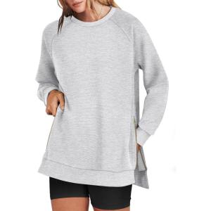 imageANRABESS Womens Oversized Sweatshirts Crewneck Long Sleeve Tunic Pullover Shirts Side Zipper Hoodies 2025 Fall ClothesGray