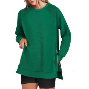 imageANRABESS Womens Oversized Sweatshirts Crewneck Long Sleeve Tunic Pullover Shirts Side Zipper Hoodies 2025 Fall ClothesGreen