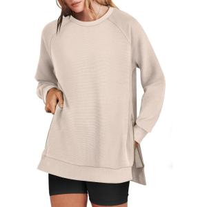 imageANRABESS Womens Oversized Sweatshirts Crewneck Long Sleeve Tunic Pullover Shirts Side Zipper Hoodies 2025 Fall ClothesLight Almond
