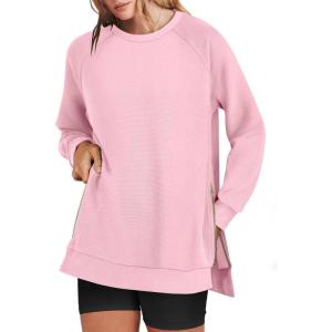 imageANRABESS Womens Oversized Sweatshirts Crewneck Long Sleeve Tunic Pullover Shirts Side Zipper Hoodies 2025 Fall ClothesPink