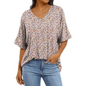 imageANRABESS Womens Oversized T Shirts Short Sleeve V Neck Summer Tops Casual Loose Basic Plain Tee Shirts 2025 Clothes OutfitsFloral Pink