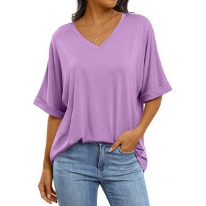 imageANRABESS Womens Oversized T Shirts Short Sleeve V Neck Summer Tops Casual Loose Basic Plain Tee Shirts 2025 Clothes OutfitsLilac