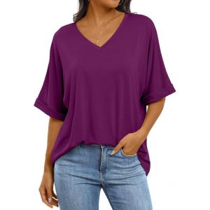 imageANRABESS Womens Oversized T Shirts Short Sleeve V Neck Summer Tops Casual Loose Basic Plain Tee Shirts 2025 Clothes OutfitsPurple