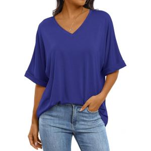 imageANRABESS Womens Oversized T Shirts Short Sleeve V Neck Summer Tops Casual Loose Basic Plain Tee Shirts 2025 Clothes OutfitsRoyal Blue