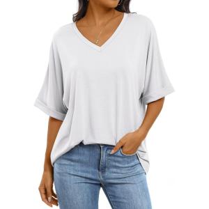 imageANRABESS Womens Oversized T Shirts Short Sleeve V Neck Summer Tops Casual Loose Basic Plain Tee Shirts 2025 Clothes OutfitsWhite