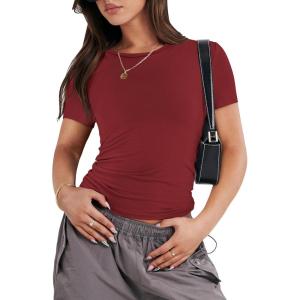 imageANRABESS Womens Short Sleeve Summer T Shirts Crew Neck Slim Fit Basic Tees 2025 Crop Tops Y2k Clothes OutfitsRed
