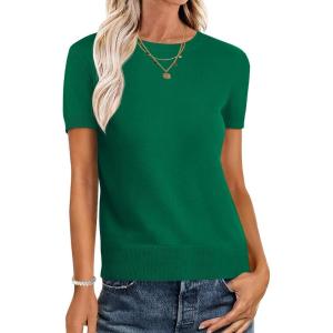 imageANRABESS Womens Short Sleeve Sweaters Wool Blend Crew Neck Sweater Shirts Business Casual Work Tops 2025 Summer OutfitsDeep Green