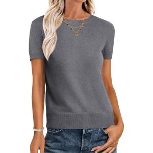 imageANRABESS Womens Short Sleeve Sweaters Wool Blend Crew Neck Sweater Shirts Business Casual Work Tops 2025 Summer OutfitsDeep Grey