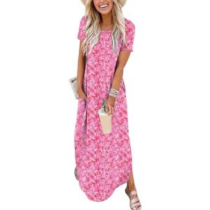 imageANRABESS Womens Summer Casual Loose Short Sleeve Long T Shirt Dress Split Maxi Beach Sundress Travel Vacation OutfitsFloral Pink