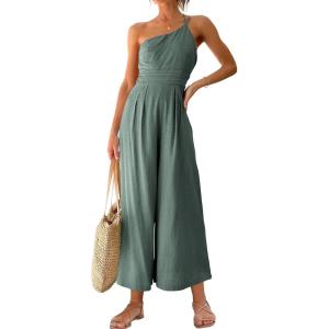 imageANRABESS Womens Summer Straps One Shoulder High Waist Dressy Casual Wide Leg Linen Jumpsuit Romper Beach Travel OutfitsGray Blue