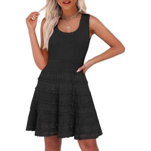 imageANRABESS Womens Sundress Beach Vacation Mini Tank Dresses Summer Casual Crochet Knit Scoop Neck Sleeveless DressBlack