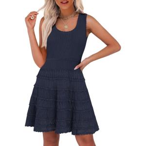 imageANRABESS Womens Sundress Beach Vacation Mini Tank Dresses Summer Casual Crochet Knit Scoop Neck Sleeveless DressNavy Blue
