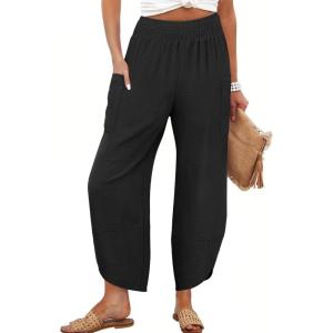 imageANRABESS Womens Wide Leg Palazzo Capri Pants 2025 Summer Casual Loose High Waisted Lounge Flowy Cropped Beach Work TrousersBlack
