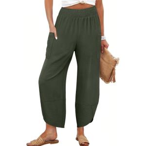 imageANRABESS Womens Wide Leg Palazzo Capri Pants 2025 Summer Casual Loose High Waisted Lounge Flowy Cropped Beach Work TrousersDark Green