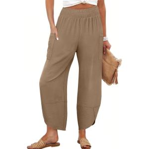 imageANRABESS Womens Wide Leg Palazzo Capri Pants 2025 Summer Casual Loose High Waisted Lounge Flowy Cropped Beach Work TrousersKhaki