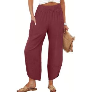 imageANRABESS Womens Wide Leg Palazzo Capri Pants 2025 Summer Casual Loose High Waisted Lounge Flowy Cropped Beach Work TrousersMaroon