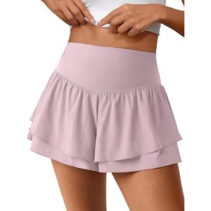 imageANRABESS Womens Workout Running Shorts 2 in 1 Flowy High Waisted Athletic Loose Short 2025 Cute Tennis Skorts with a PocketLight Pink