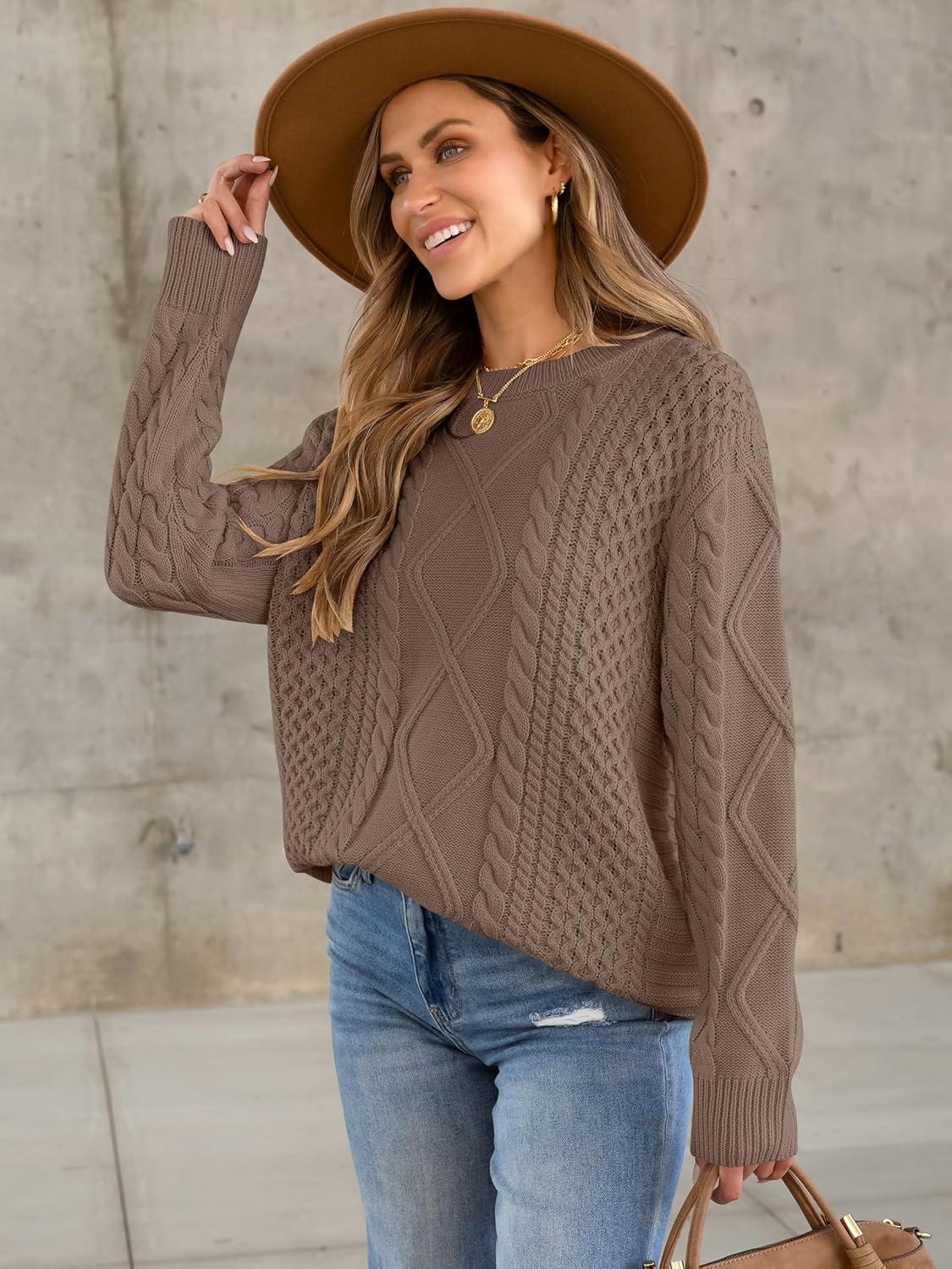 imageANRABESS Sweaters for Women Oversized Crewneck Long Sleeve Casual Loose Cable Knit Pullover Tops 2025 Fall Vintage ClothesCoffee