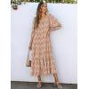 imageANRABESS Boho Maxi Dresses for Women Summer Puff Sleeve V Neck Flowy Long Casual Dress with Pockets 2025 Vacation OutfitsFloral Apricot Red
