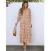 imageANRABESS Boho Maxi Dresses for Women Summer Puff Sleeve V Neck Flowy Long Casual Dress with Pockets 2025 Vacation OutfitsFloral Apricot Red