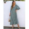 imageANRABESS Boho Maxi Dresses for Women Summer Puff Sleeve V Neck Flowy Long Casual Dress with Pockets 2025 Vacation OutfitsFloral Dark Green
