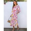 imageANRABESS Boho Maxi Dresses for Women Summer Puff Sleeve V Neck Flowy Long Casual Dress with Pockets 2025 Vacation OutfitsFloral Yellow Pink