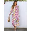 imageANRABESS Boho Maxi Dresses for Women Summer Puff Sleeve V Neck Flowy Long Casual Dress with Pockets 2025 Vacation OutfitsFloral Yellow Pink