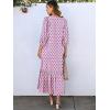 imageANRABESS Boho Maxi Dresses for Women Summer Puff Sleeve V Neck Flowy Long Casual Dress with Pockets 2025 Vacation OutfitsLeaves Hot Pink