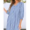 imageANRABESS Boho Maxi Dresses for Women Summer Puff Sleeve V Neck Flowy Long Casual Dress with Pockets 2025 Vacation OutfitsStriped Blue