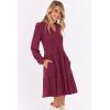 imageANRABESS Long Sleeve Dress for Women V Neck 2025 Fall Casual Ribbed Knit Flowy Swing Short Sweater Dresses with PocketsBurgundy