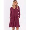 imageANRABESS Long Sleeve Dress for Women V Neck 2025 Fall Casual Ribbed Knit Flowy Swing Short Sweater Dresses with PocketsBurgundy