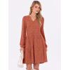 imageANRABESS Long Sleeve Dress for Women V Neck 2025 Fall Casual Ribbed Knit Flowy Swing Short Sweater Dresses with PocketsBurnt Orange