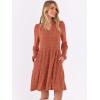 imageANRABESS Long Sleeve Dress for Women V Neck 2025 Fall Casual Ribbed Knit Flowy Swing Short Sweater Dresses with PocketsBurnt Orange