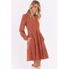 imageANRABESS Long Sleeve Dress for Women V Neck 2025 Fall Casual Ribbed Knit Flowy Swing Short Sweater Dresses with PocketsBurnt Orange