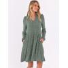imageANRABESS Long Sleeve Dress for Women V Neck 2025 Fall Casual Ribbed Knit Flowy Swing Short Sweater Dresses with PocketsGrey Green