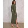 imageANRABESS Long Sleeve Maxi Dress for Women Trendy Crew Neck Tie Waist Slim Slit Casual Work Long Dresses 2025 Fall OutfitsArmy Green