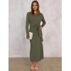imageANRABESS Long Sleeve Maxi Dress for Women Trendy Crew Neck Tie Waist Slim Slit Casual Work Long Dresses 2025 Fall OutfitsArmy Green