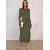 imageANRABESS Long Sleeve Maxi Dress for Women Trendy Crew Neck Tie Waist Slim Slit Casual Work Long Dresses 2025 Fall OutfitsArmy Green