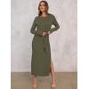 imageANRABESS Long Sleeve Maxi Dress for Women Trendy Crew Neck Tie Waist Slim Slit Casual Work Long Dresses 2025 Fall OutfitsArmy Green