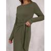 imageANRABESS Long Sleeve Maxi Dress for Women Trendy Crew Neck Tie Waist Slim Slit Casual Work Long Dresses 2025 Fall OutfitsArmy Green
