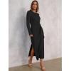 imageANRABESS Long Sleeve Maxi Dress for Women Trendy Crew Neck Tie Waist Slim Slit Casual Work Long Dresses 2025 Fall OutfitsBlack