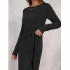 imageANRABESS Long Sleeve Maxi Dress for Women Trendy Crew Neck Tie Waist Slim Slit Casual Work Long Dresses 2025 Fall OutfitsBlack