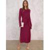 imageANRABESS Long Sleeve Maxi Dress for Women Trendy Crew Neck Tie Waist Slim Slit Casual Work Long Dresses 2025 Fall OutfitsBurgundy