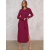 imageANRABESS Long Sleeve Maxi Dress for Women Trendy Crew Neck Tie Waist Slim Slit Casual Work Long Dresses 2025 Fall OutfitsBurgundy