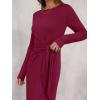 imageANRABESS Long Sleeve Maxi Dress for Women Trendy Crew Neck Tie Waist Slim Slit Casual Work Long Dresses 2025 Fall OutfitsBurgundy