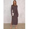 imageANRABESS Long Sleeve Maxi Dress for Women Trendy Crew Neck Tie Waist Slim Slit Casual Work Long Dresses 2025 Fall OutfitsCoffee